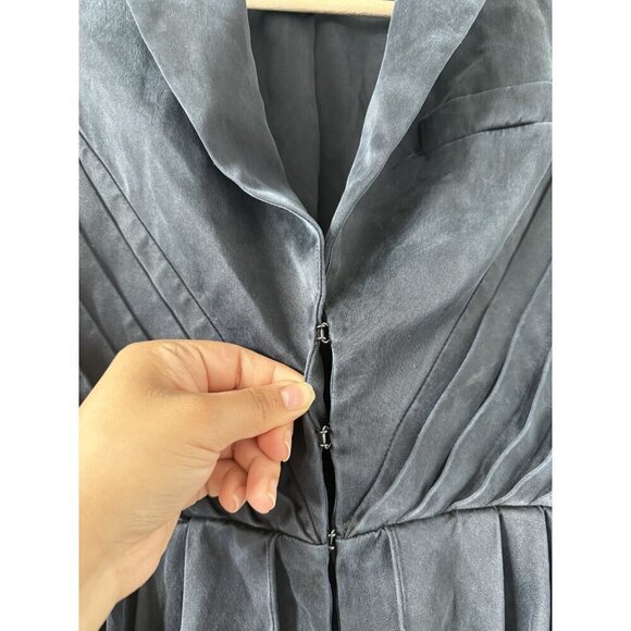 Alice + Olivia 100% Silk Navy Hook Eye Ruched Blazer Jacket Office Victorian S - Picture 7 of 11